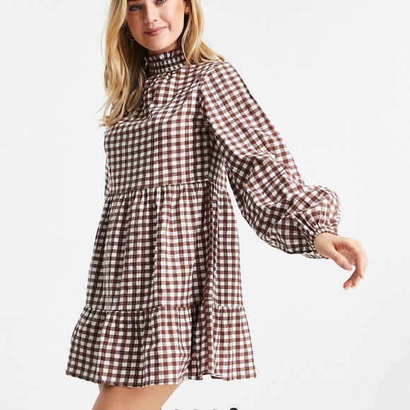ASOS Dresses & Skirts - Influence high neck mini dress in brown gingham NWT